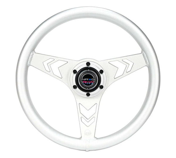 NRG Aluminum Steering Wheel 330mm - Arow Cutout - Ergonomic Grip - Anadized Silver