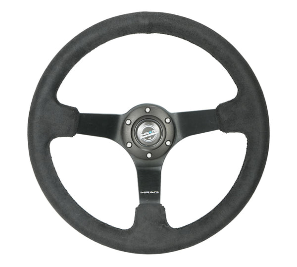 NRG Reinforced Steering Wheel (350mm / 3in. Deep) Blk Alcantara w/ Blk Stitching - Matte Black Spoke