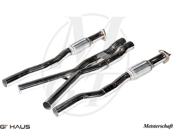 Cat-back resonator delete system for 2010 Audi A8/S8 D3 models, featuring polished stainless steel construction.