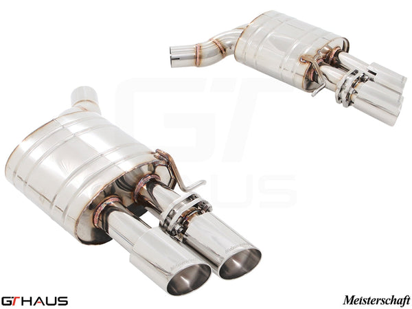 Premium performance exhaust system for Audi A8/S8 D4, featuring polished stainless steel construction and dual tips.