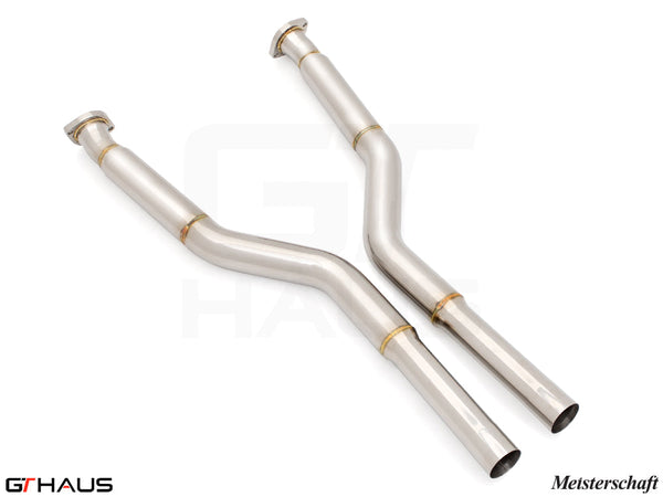 Premium stainless steel section 1 pipes for BMW E63/64 M6, replacing second cats with straight pipes for enhanced performance.