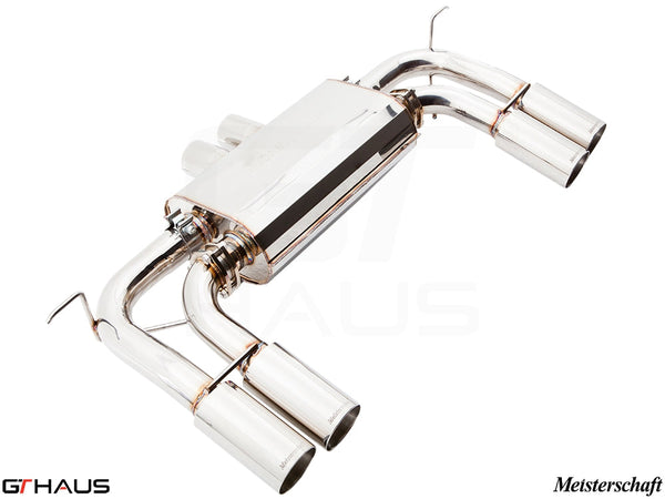 Premium Meisterschaft exhaust system for BMW E70 X5M, featuring polished stainless steel and quad tips for enhanced performance.