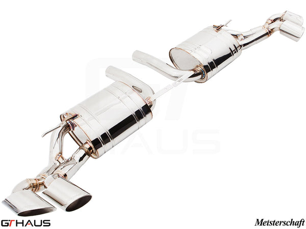 Premium exhaust system for BMW E71 X6 SAV Sport 3.5i, featuring polished stainless steel and dual tips.