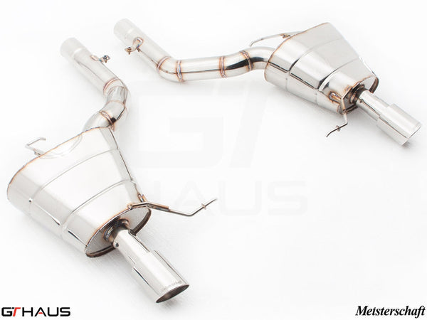Premium performance exhaust system for BMW F10 5 Series 535i Sedan, featuring stainless steel construction and sleek design.