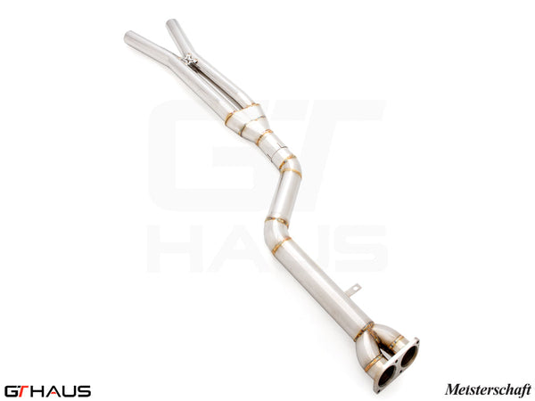 Full cat-back 90mm single LX mid resonator delete pipes for BMW F97 X3M SAV 2019-2021, crafted from high-quality stainless steel.