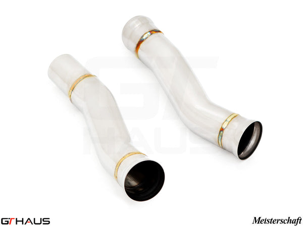 Mercedes-Benz C190 AMG GTS Coupe/Convertible 2015+ down pipe featuring secondary cat-delete for enhanced performance.