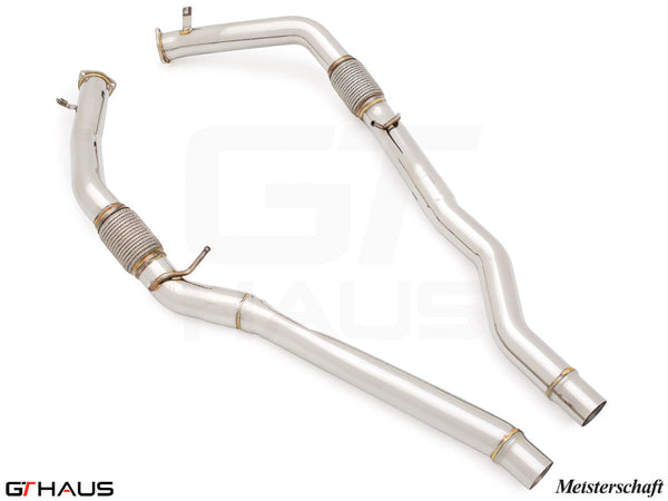 Front resonator delete pipes for 2024+ Porsche Cayenne SUV/Coupe V8 Turbo, crafted from high-quality stainless steel.