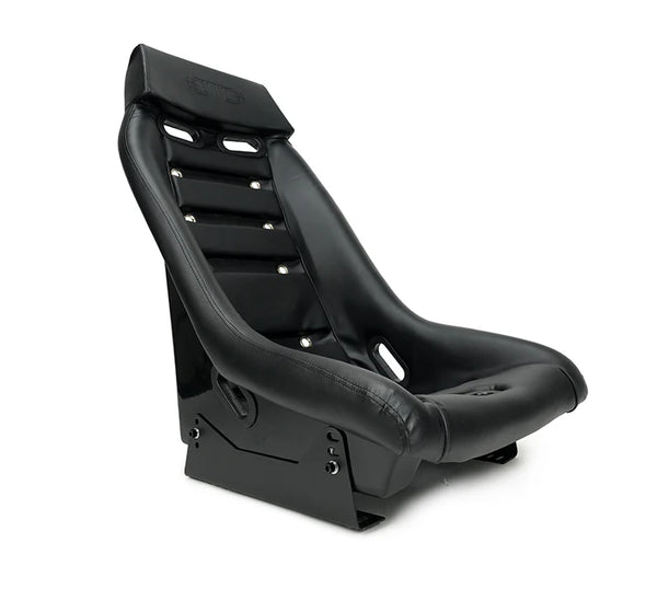 NRG GT Retro Bucket Seat Black PVC Leather Black Fiberglass w/ Madmike Logo