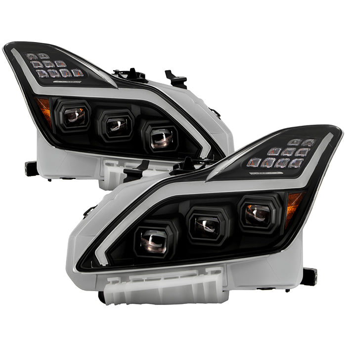 Spyder 08-15 Infiniti G37 G37X Coupe Full LED Projector Headlights w/ Sequential Turn Signal - Black