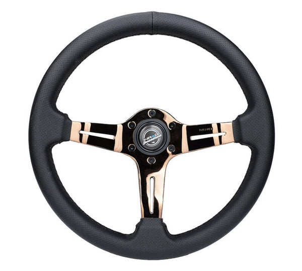 NRG Light Weight Gaming Steering Wheel - Splitz 350mm 3 Rose Gold Spokes Slits - Leather
