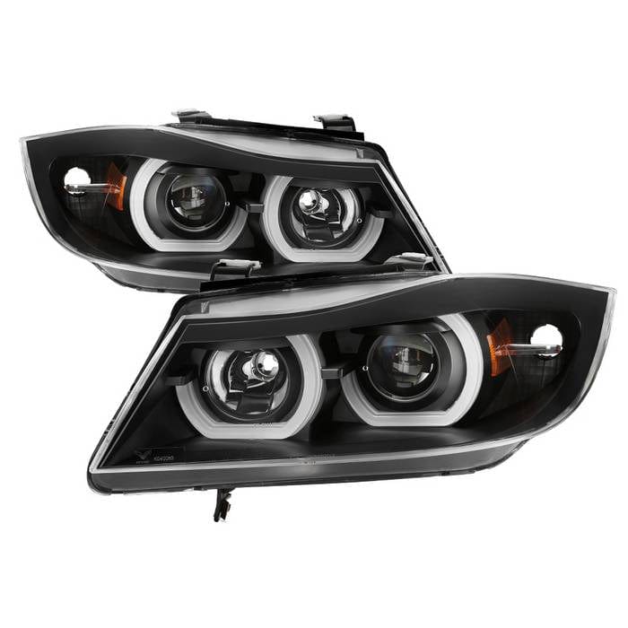 xTune 06-08 BMW 3-Series E90 4dr Projector Headlights - Halogen - DRL - Black (PRO-JH-BE9006-FL-BK)