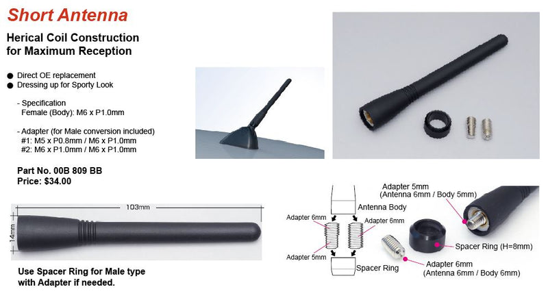 Cusco Short Antenna Black in Side Thread Limited - Honda Fit