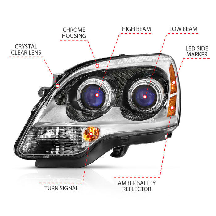 ANZO 2007-2008 GMC Acadia Crystal Headlight Chrome Amber(OE)