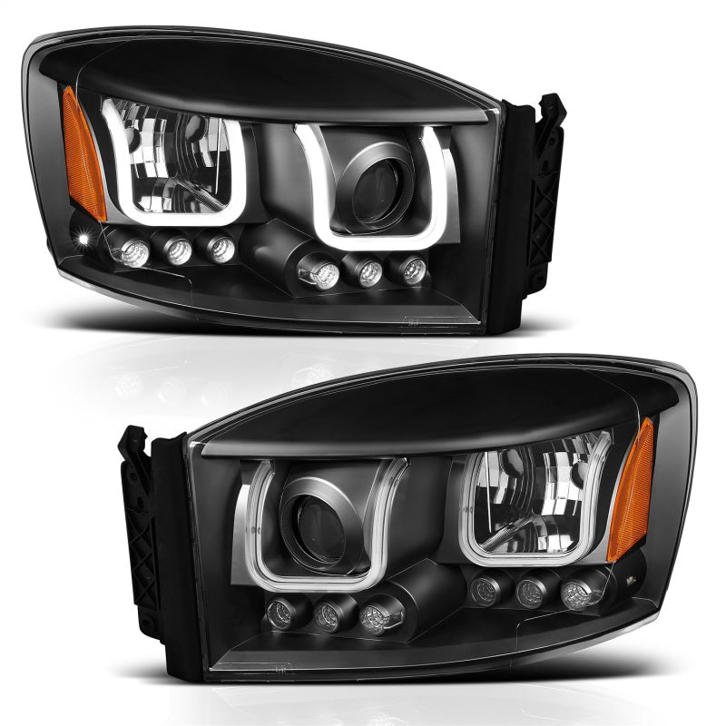 ANZO 2006-2008 Dodge Ram 1500 Projector Headlights w/ U-Bar Black