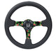 NRG Reinforced Steering Wheel (350mm/ 3in. Deep) Matte Black Spoke/Black Leather/ Yellow Center