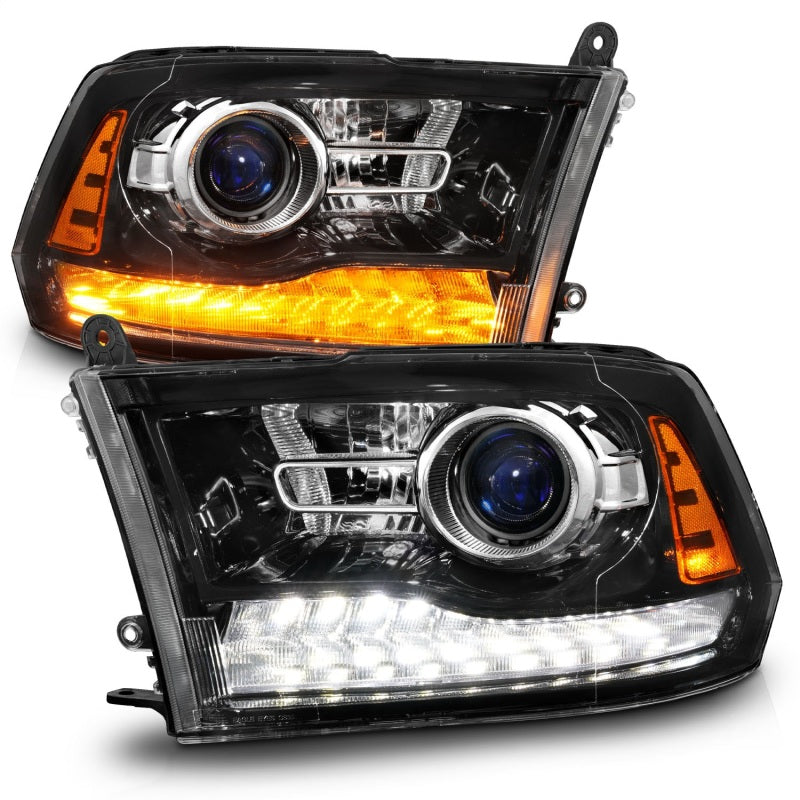 ANZO 09-18 Dodge Ram 1500/2500/3500 LED Plank Style Headlights Switchback + Sequential - Hyper Black