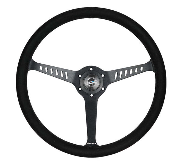 NRG Reinforced Stealth Wheel (380mm) 3 Spoke Center - 1in Deep Dish - Vegan Suede Red Stitch