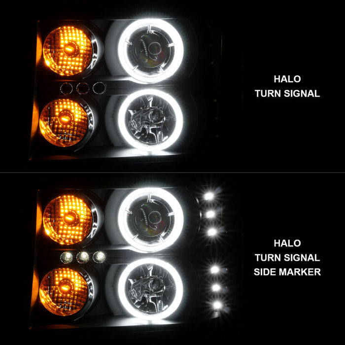 ANZO 2007-2013 GMC Sierra 1500 Projector Headlights w/ Halo Black