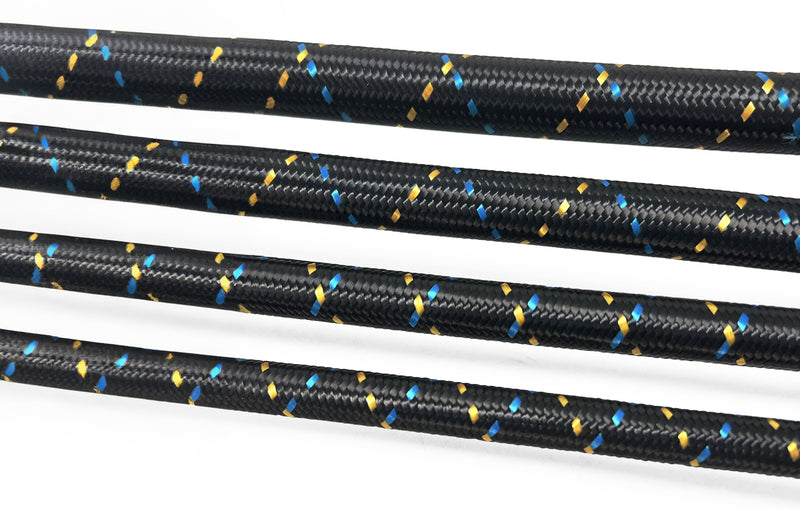 GReddy AN12 REUSABLE HOSE NYLON BRAIDED BLACK/GOLD/BLUE (PRICED PER FOOT)