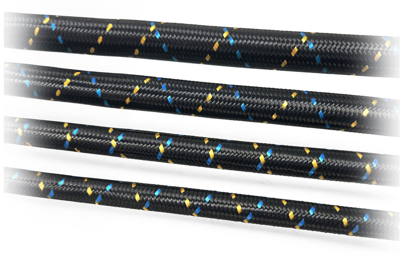 GReddy AN12 REUSABLE HOSE NYLON BRAIDED BLACK/GOLD/BLUE (PRICED PER FOOT)