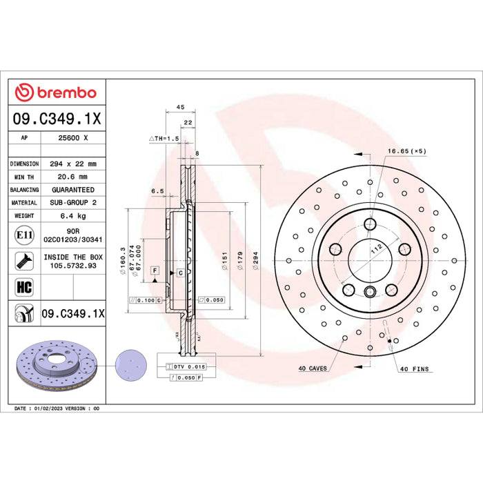 Brembo OE 01-17 BMW 1 Series (F52) Front Premium Xtra Cross Drilled UV Coated Rotor