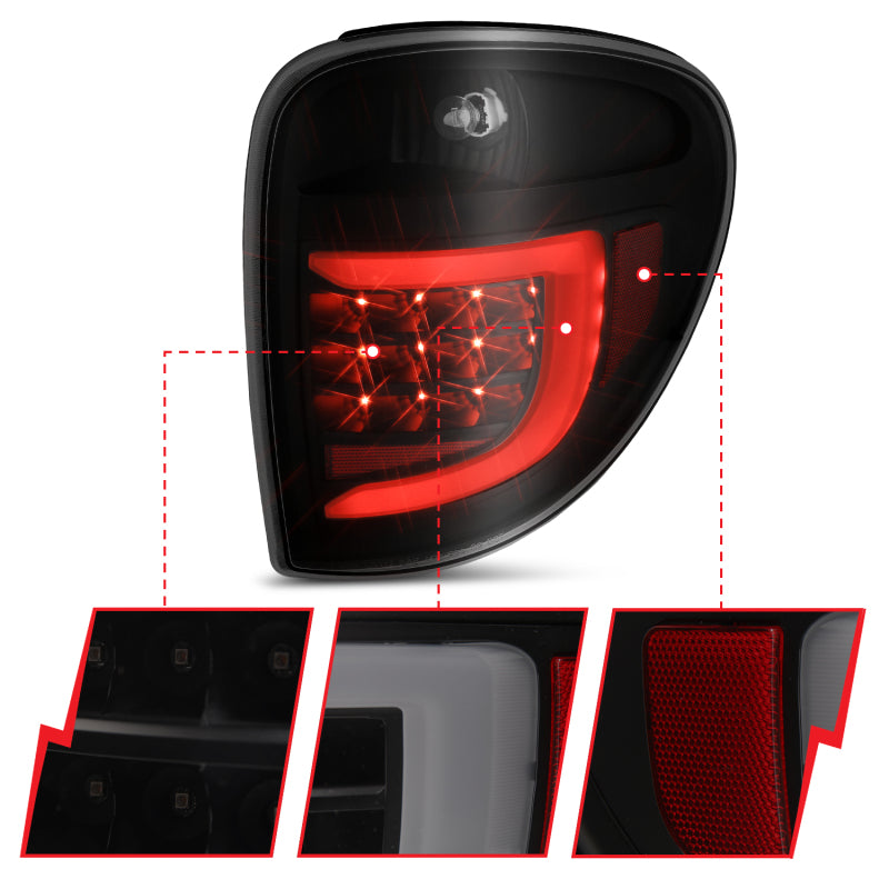 ANZO 2004-2007 Dodge Grand Caravan LED Tail Lights w/ Light Bar Black Housing Smoke Lens