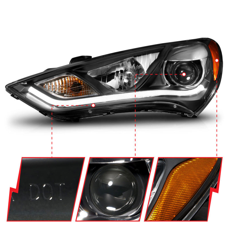 ANZO 2013-2015 Hyundai Genesis Projector Headlights w/ Plank Style Design Black (HID Compatible)