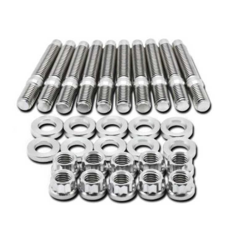 BLOX Racing SUS303 Stainless Steel Manifold Stud Kit M8 x 1.25mm 65mm in Length - 9-piece