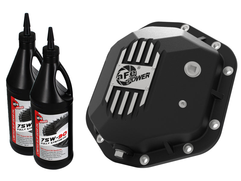 aFe 97-18 Jeep Wrangler TJ/JK Dana 44 Street Series Diff Cover w/ Machined Fins & Gear Oil - Black