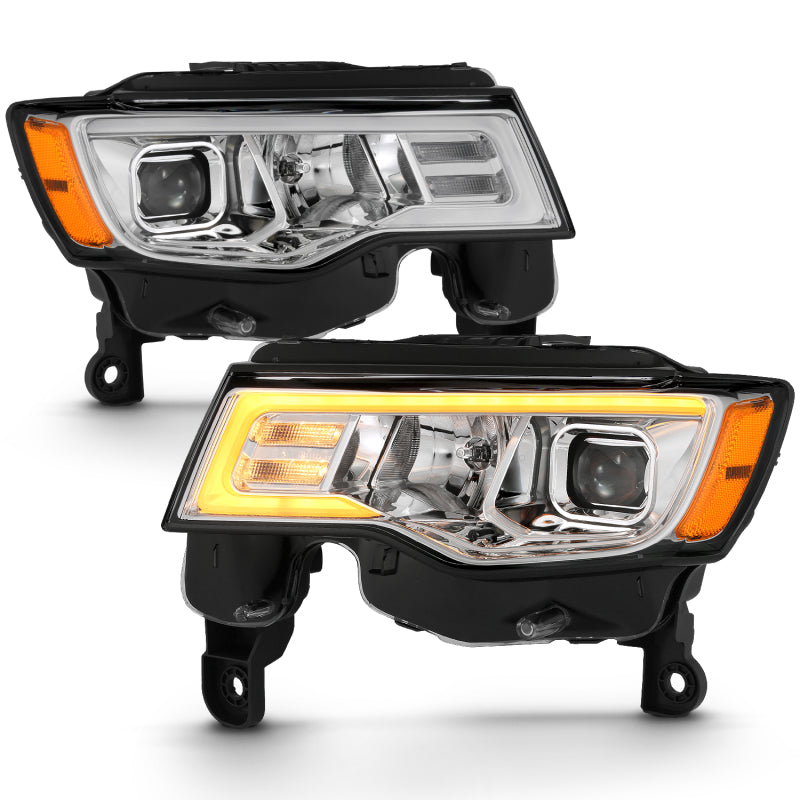 ANZO 2017-2018 Jeep Grand Cherokee Projector Headlights w/ Plank Style Switchback - Chrome w/ Amber