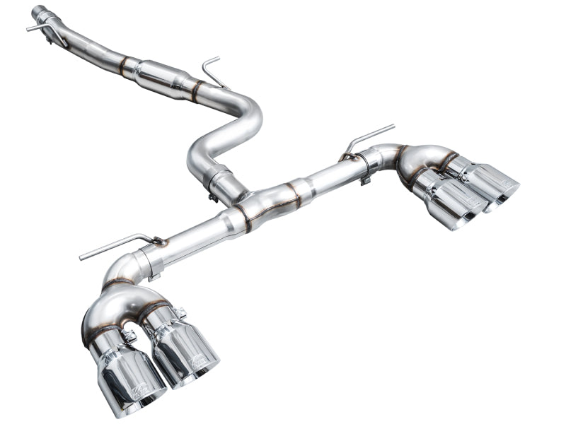 AWE MK8 Volkswagen Golf R 3in Track Edition Quad Exhaust - Chrome Silver Tips