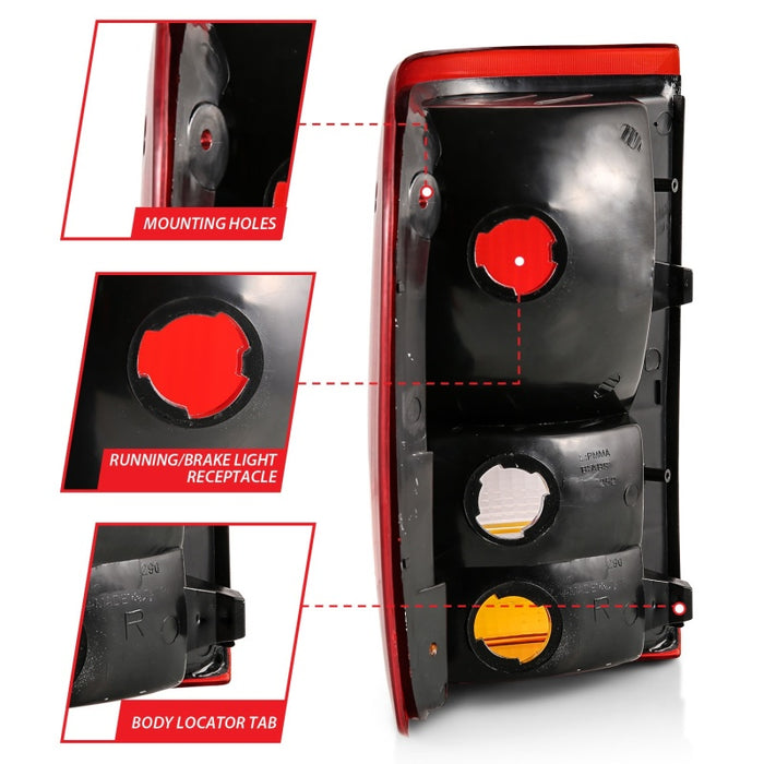 ANZO 1993-1997 Ford Ranger Tail Light Red/Clear (OE)