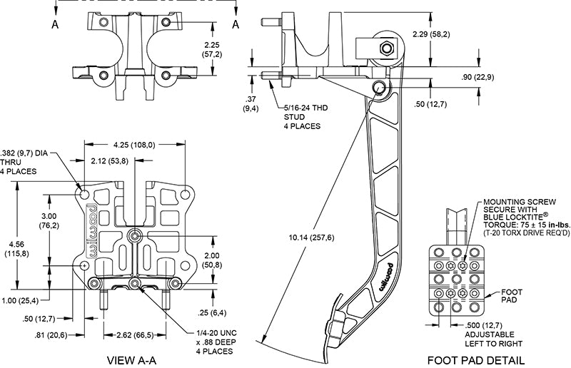 Wilwood Reverse Swing Triple Master Cylinder Pedal w/Balance Bar