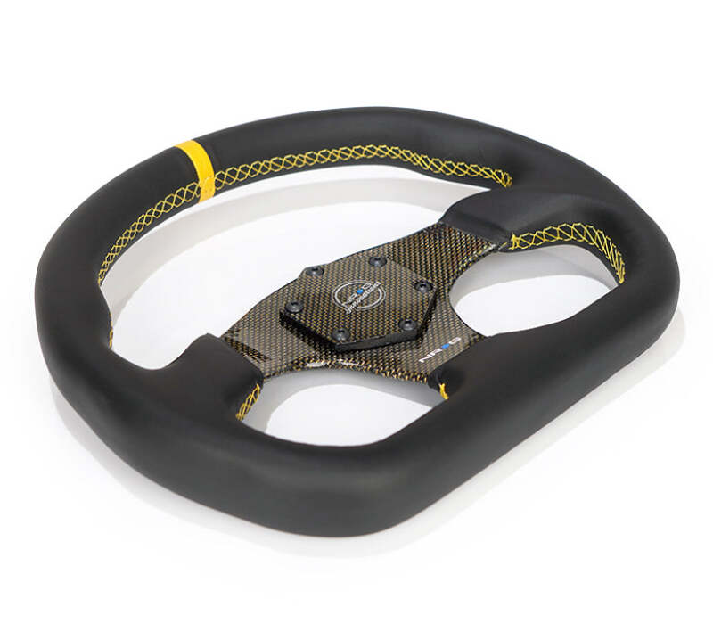 NRG Carbon Fiber Flat Bottom Steering Wheel (320mm) Silver CF Center w/Silver Stitch/Center Mark
