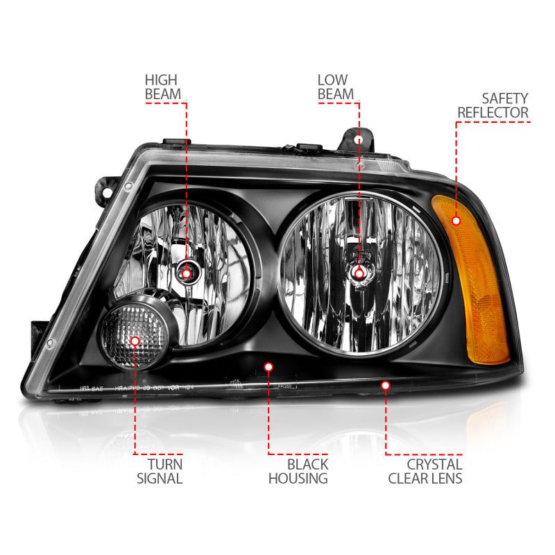 ANZO 2003-2006 Lincoln Navigator Crystal Headlights Black