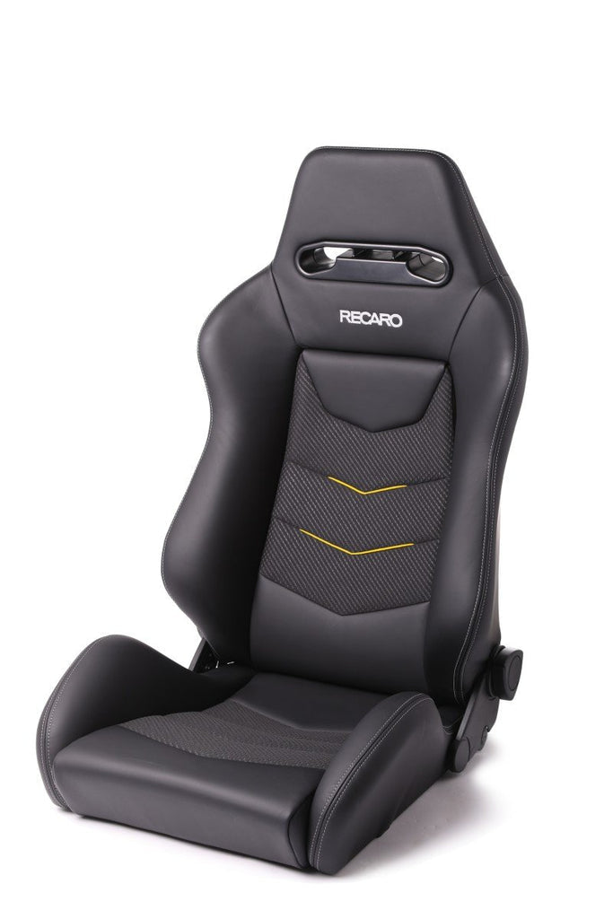 Recaro Speed V w/ Sub-Hole Driver Seat - Black Leather/Yellow Suede Accent