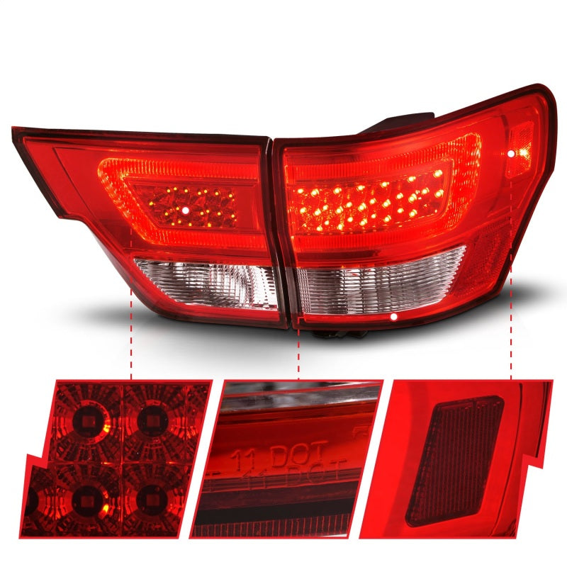 ANZO 11-13 Jeep Grand Cherokee LED Taillights w/ Lightbar Chrome Housing Red/Clear Lens 4pcs