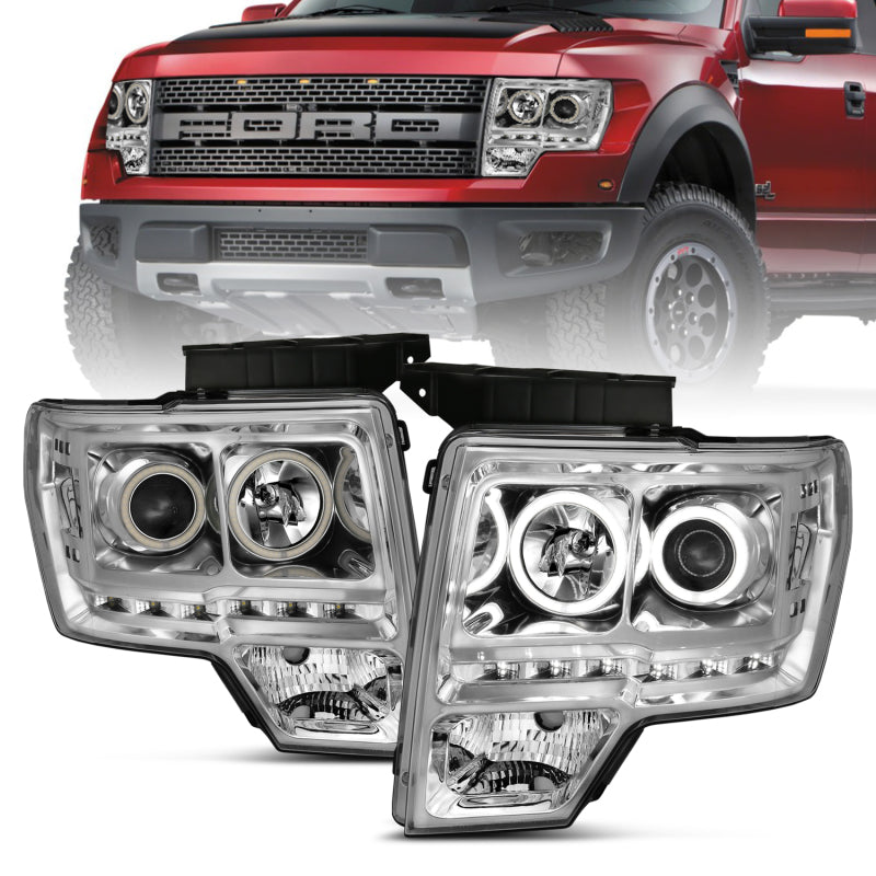 ANZO 2009-2014 Ford F-150 Projector Headlights w/ Halo Chrome (CCFL) G2