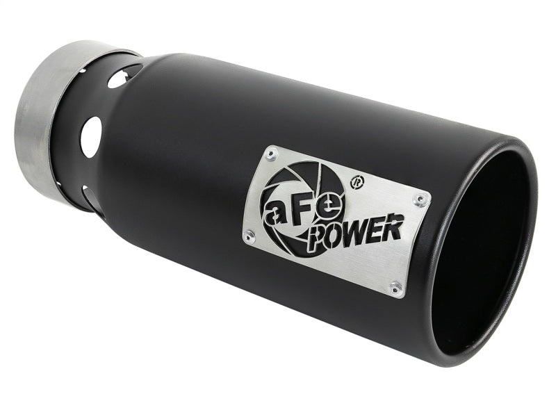 aFe SATURN 4S 4in SS Intercooled Exhaust Tip - Black 4in In x 5in Out x 12in L Bolt-On