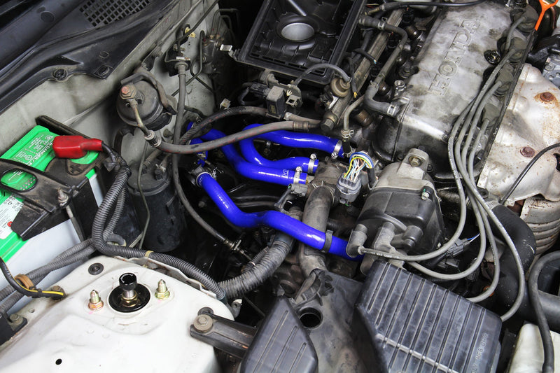HPS Silicone Heater Hoses - 1996-2000 Honda Civic CX DX LX 1.6L D16 SOHC - Blue (57-1773-BLUE)