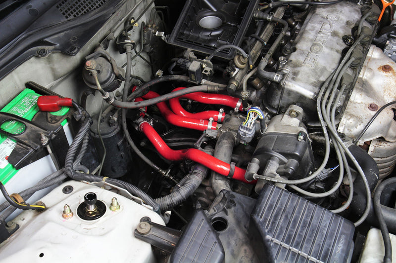 HPS Silicone Heater Hoses - 1996-2000 Honda Civic CX DX LX 1.6L D16 SOHC - Red (57-1773-RED)