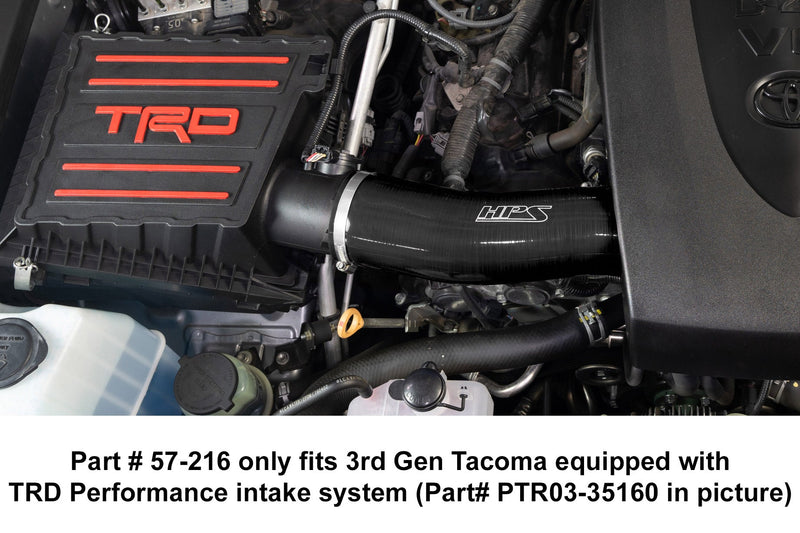 HPS Silicone Air Intake Hose - 2016-2023 Toyota Tacoma 3.5L V6 equipped with TRD airbox - Black (57-2126-BLK)