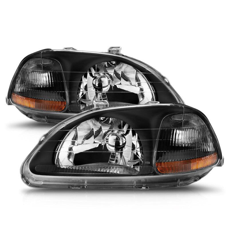 ANZO 1996-1998 Honda Civic Crystal Headlights Black