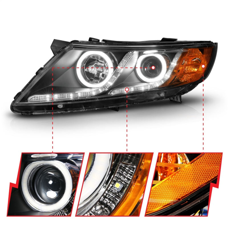 ANZO 2011-2013 Kia Optima Projector Headlights w/ Halo Black (CCFL)