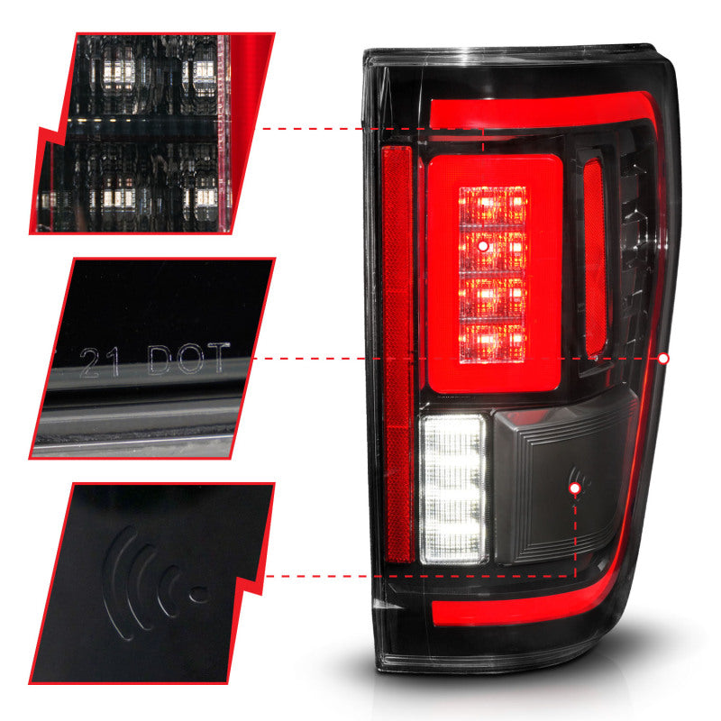 ANZO 21-23 Ford F-150 LED Taillights Seq. Signal w/BLIS Cover - Black Housing