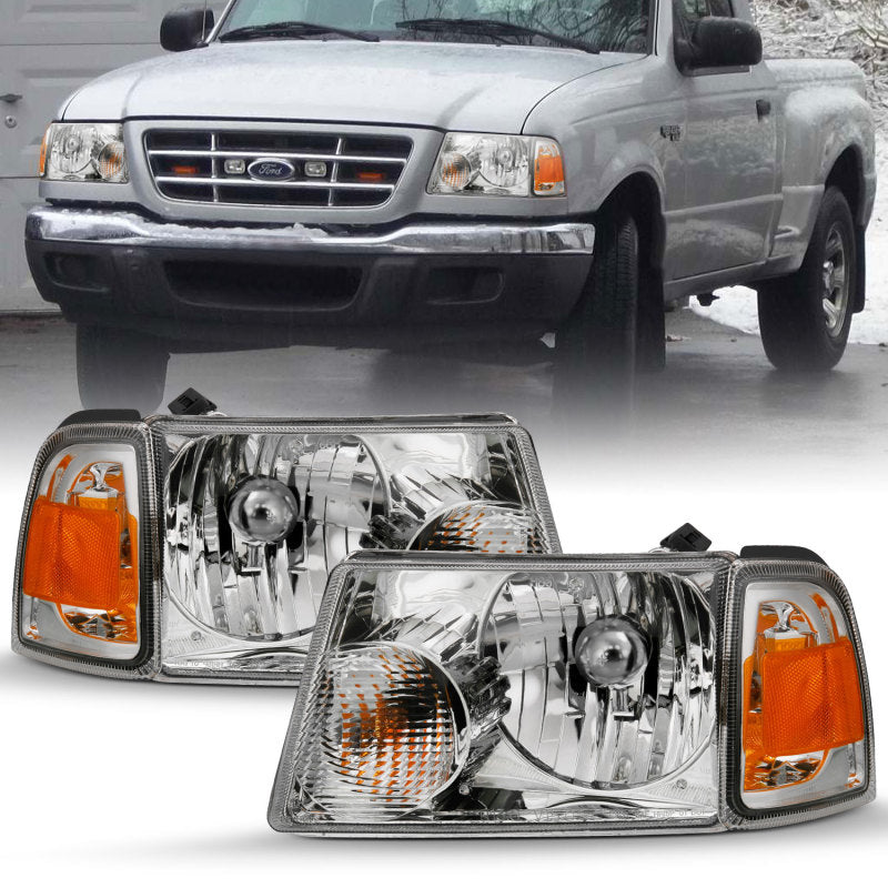 ANZO 2001-2011 Ford Ranger Crystal Headlight Chrome w/Corner Lights (OE Replacement)