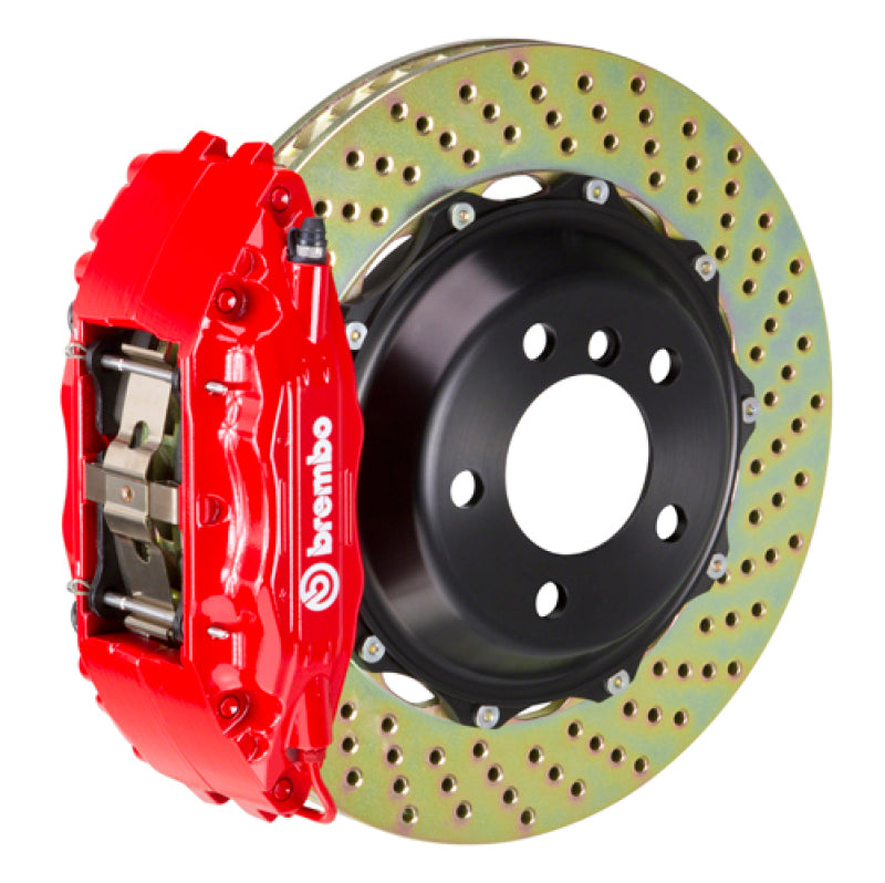 Brembo 82-89 6-Series Front GT BBK 4 Piston Cast 2pc 332x32 2pc Rotor Drilled-Red