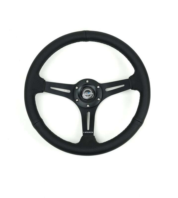 NRG Reinforced Perforated Leather Racing Steering Wheel 350mm / 2.5in Deep / 4mm Matte Black Spoke