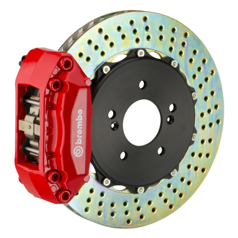 Brembo 99-05 Honda S2000 Front GT BBK 4 Piston Cast 2pc 328x28 2pc Rotor Cross-Drilled Red