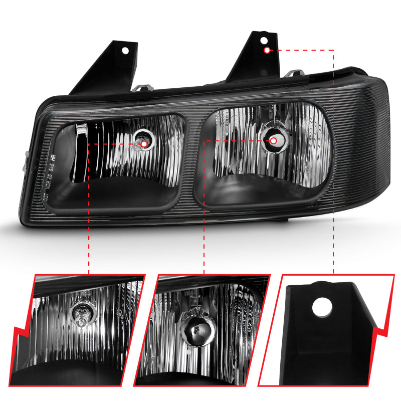 ANZO 2003-2017 Chevy Express Crystal Headlight Black